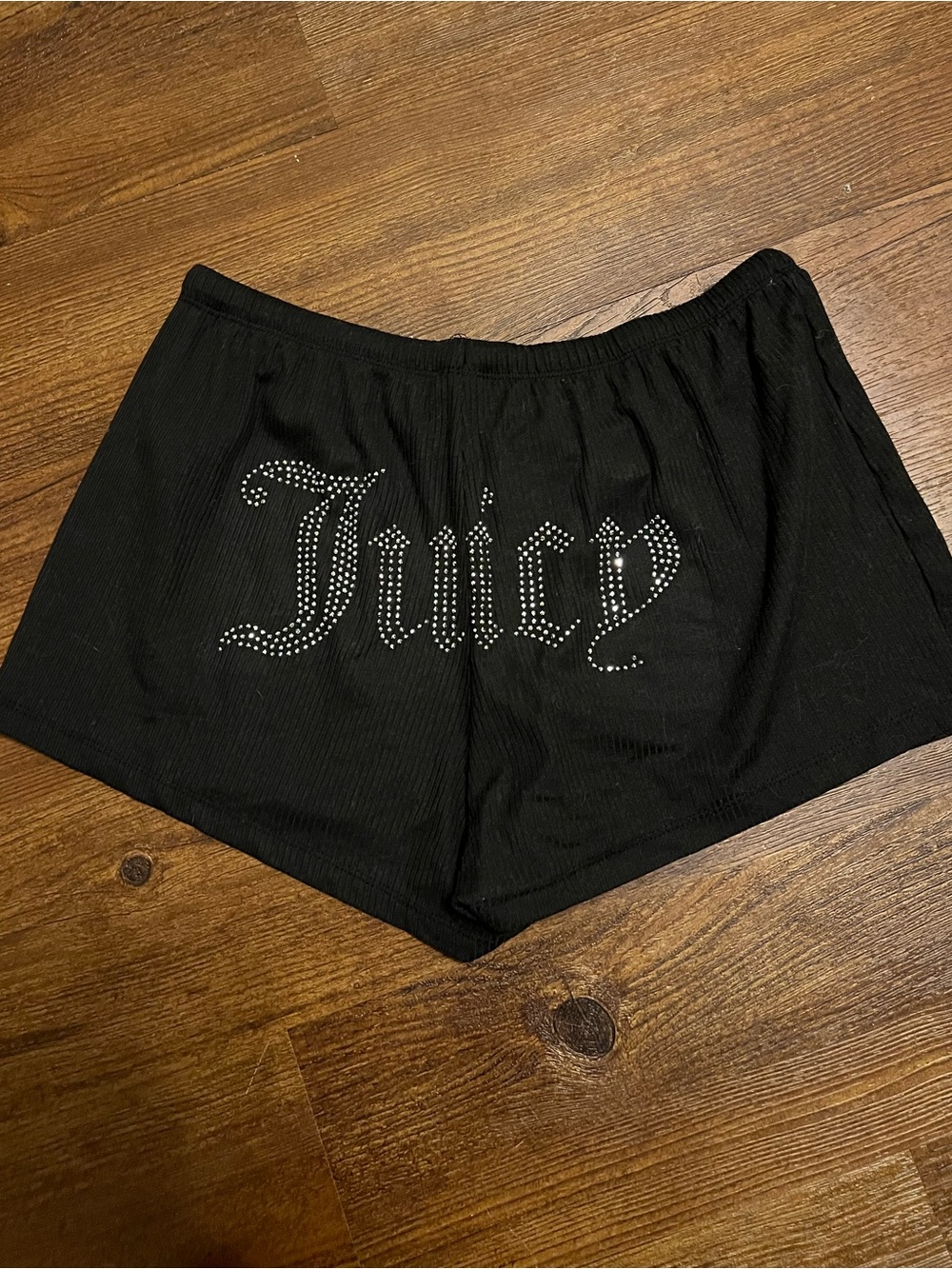 Juicy Couture Black Y2K Terry Cloth Silver Bling Drawstring Lounge Shorts Size M - Picture 3 of 8